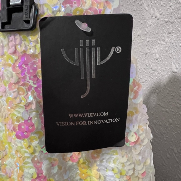 Vision for Innovation Festive Pastel Pink & White Sequins Pencil Skirt Large - Picture 2 of 3